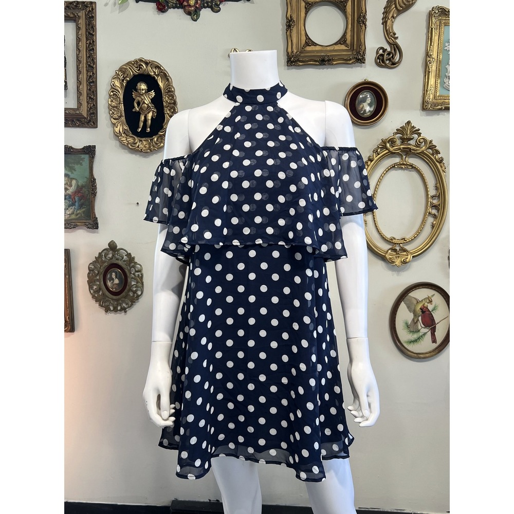 Show Me Your Mumu Kaitlin Ruffle Halter Dress Navy White Polka Dot Size XS